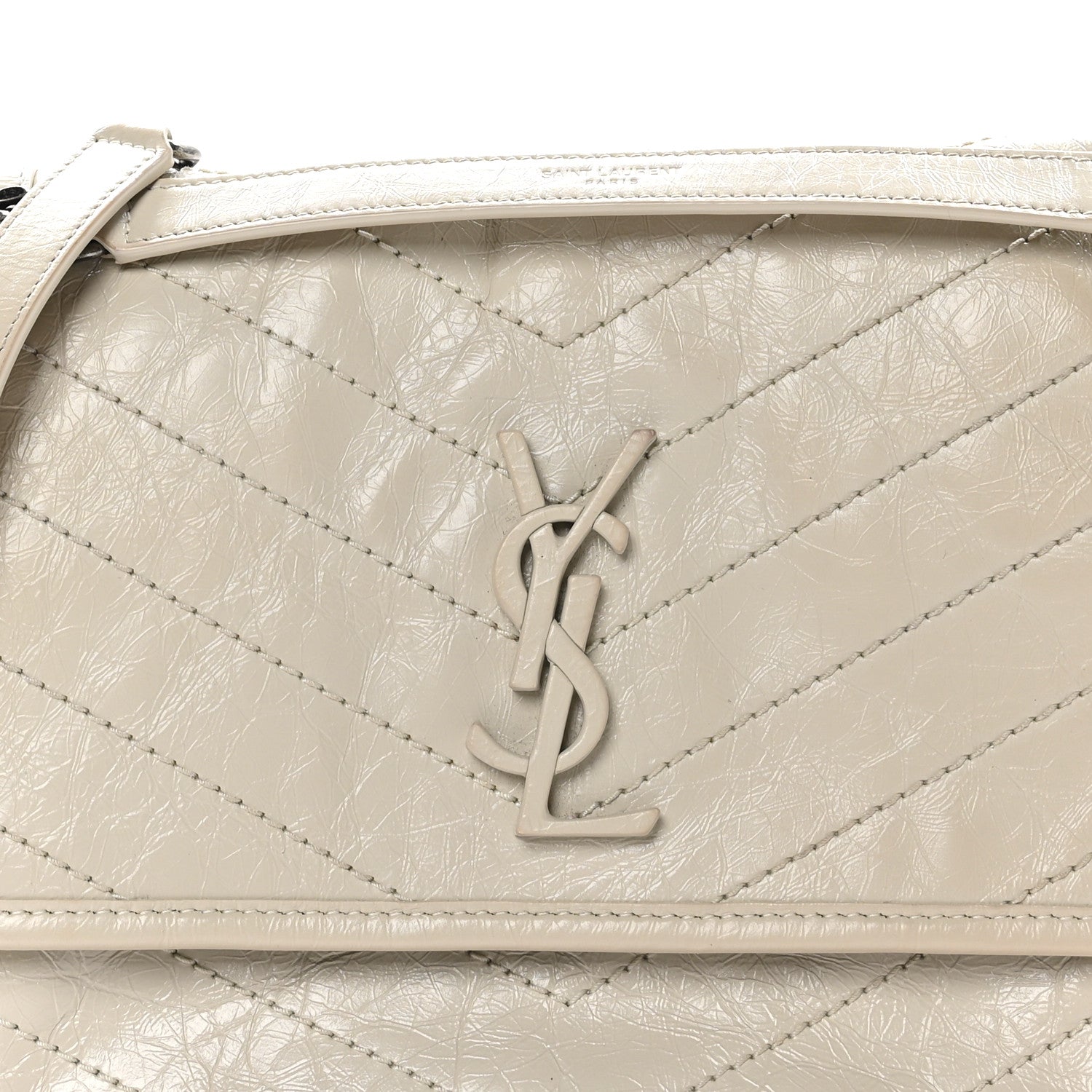 Saint Laurent Crinkled Calfskin Matelasse Monogram Medium Niki Chain Satchel Ivory 8 of 11