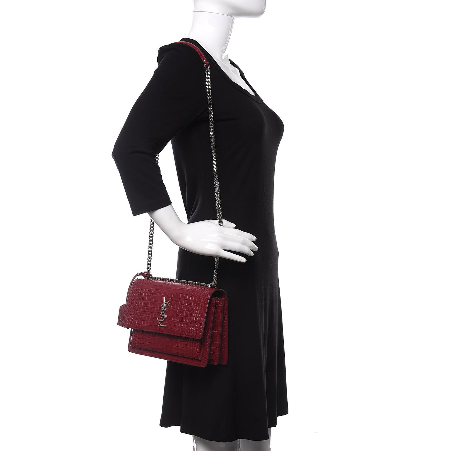 Calfskin Crocodile Embossed Medium Monogram Sunset Palissandre