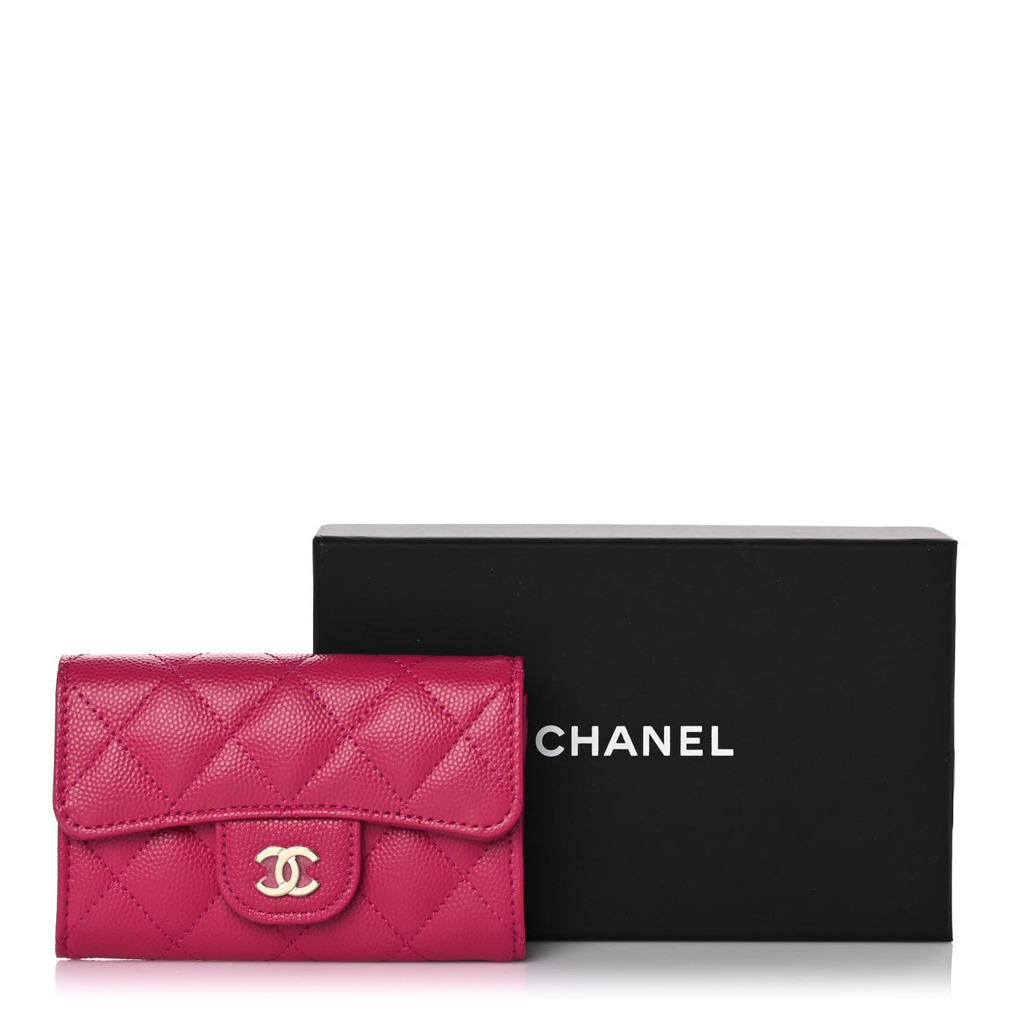 Caviar Quilted Flap Card Holder Wallet Fuchsia