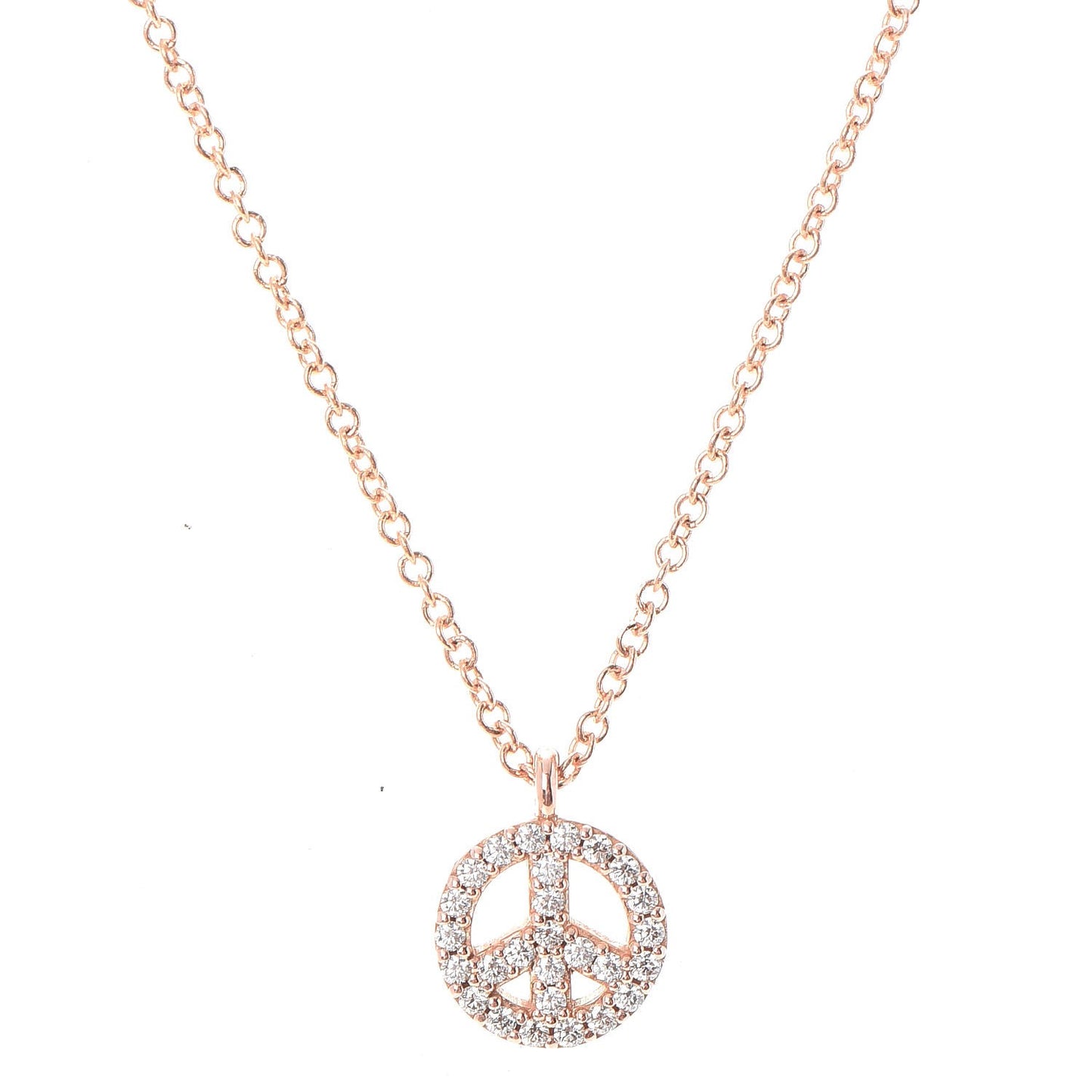 18K Rose Gold Diamond Mini Metro Peace Pendant Necklace