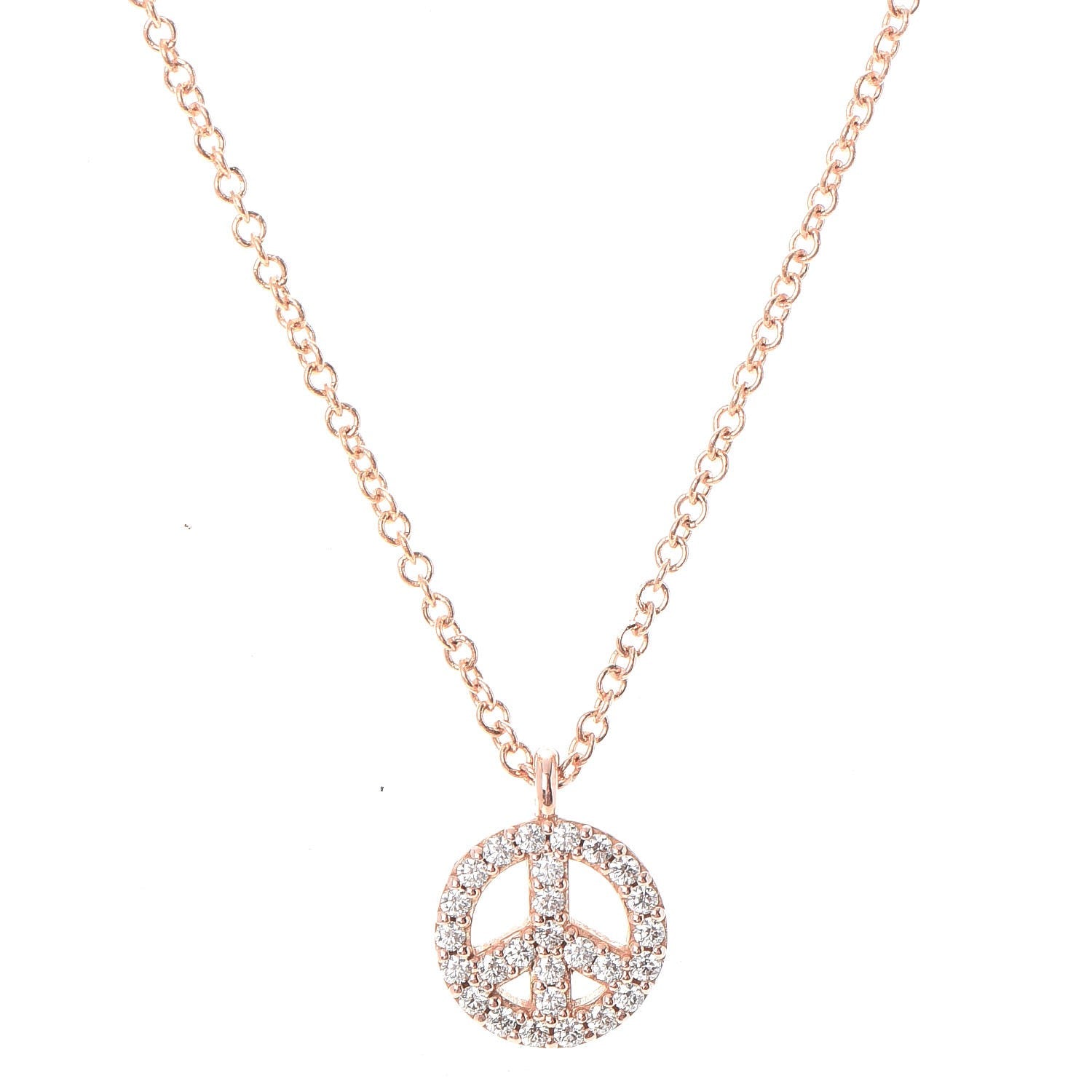 Tiffany 18K Rose Gold Diamond Mini Metro Peace Pendant Necklace 4 of 7