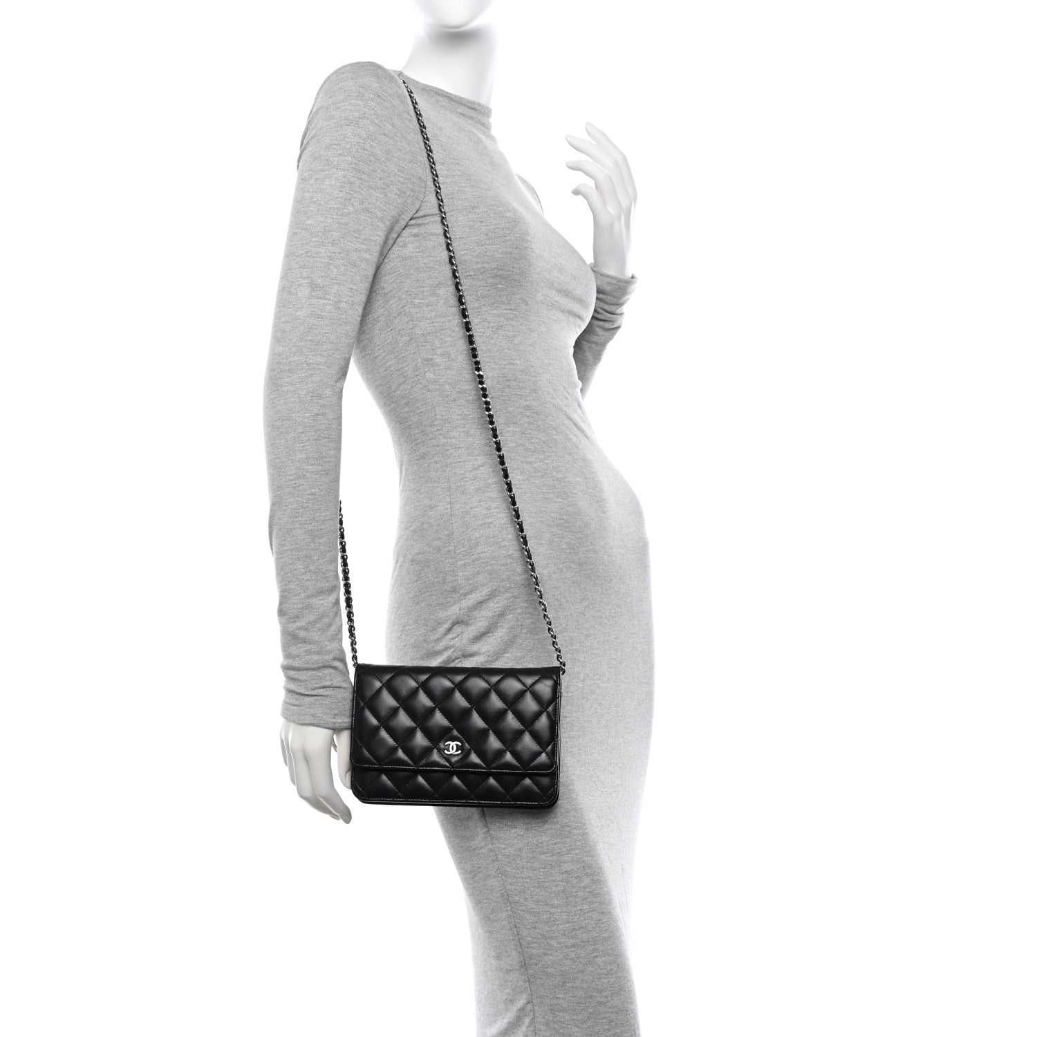 Chanel Lambskin Quilted Wallet On Chain WOC Black 3 of 13