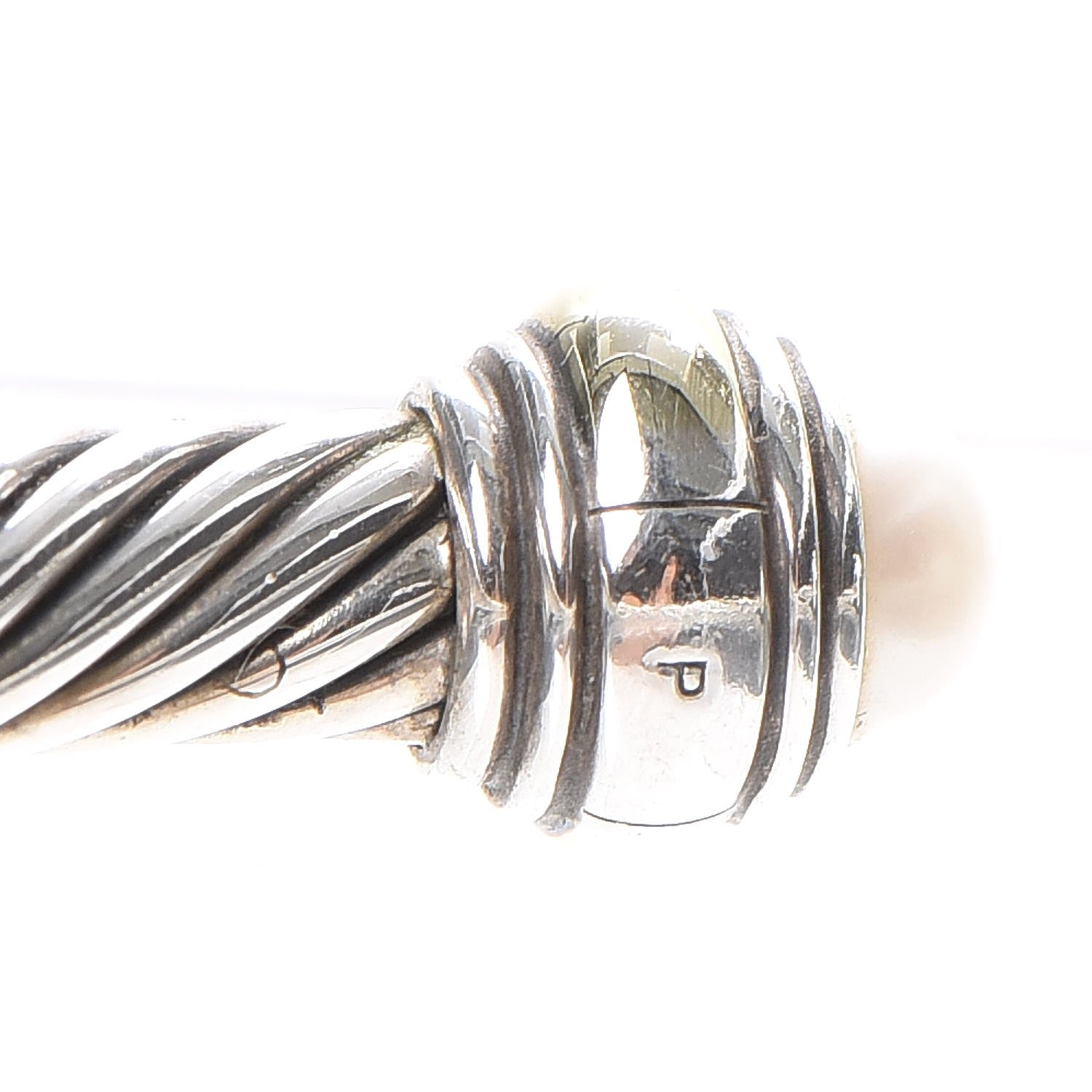 David Yurman Sterling Silver 14K Yellow Gold Pearl 5mm Cable Classics Bracelet 4 of 5