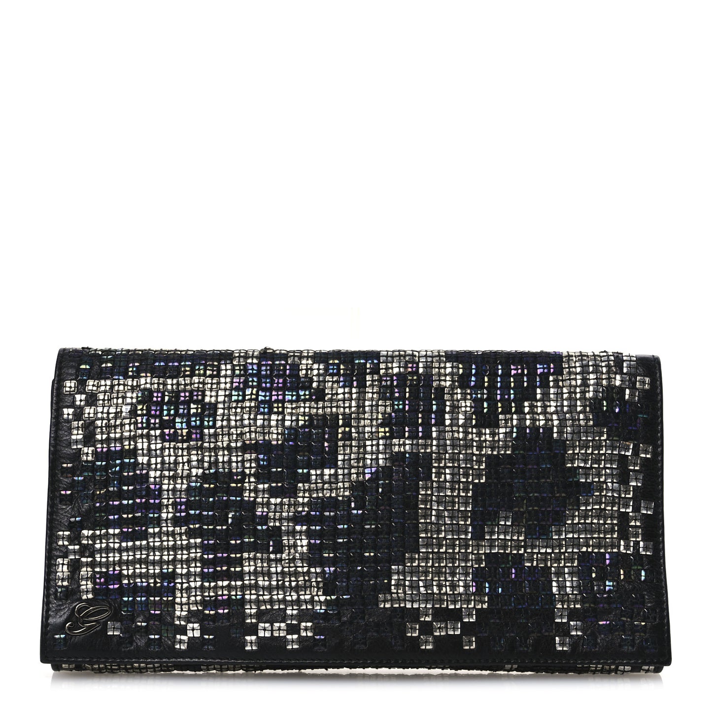 Calfskin Studded Evening Clutch  Black Silver