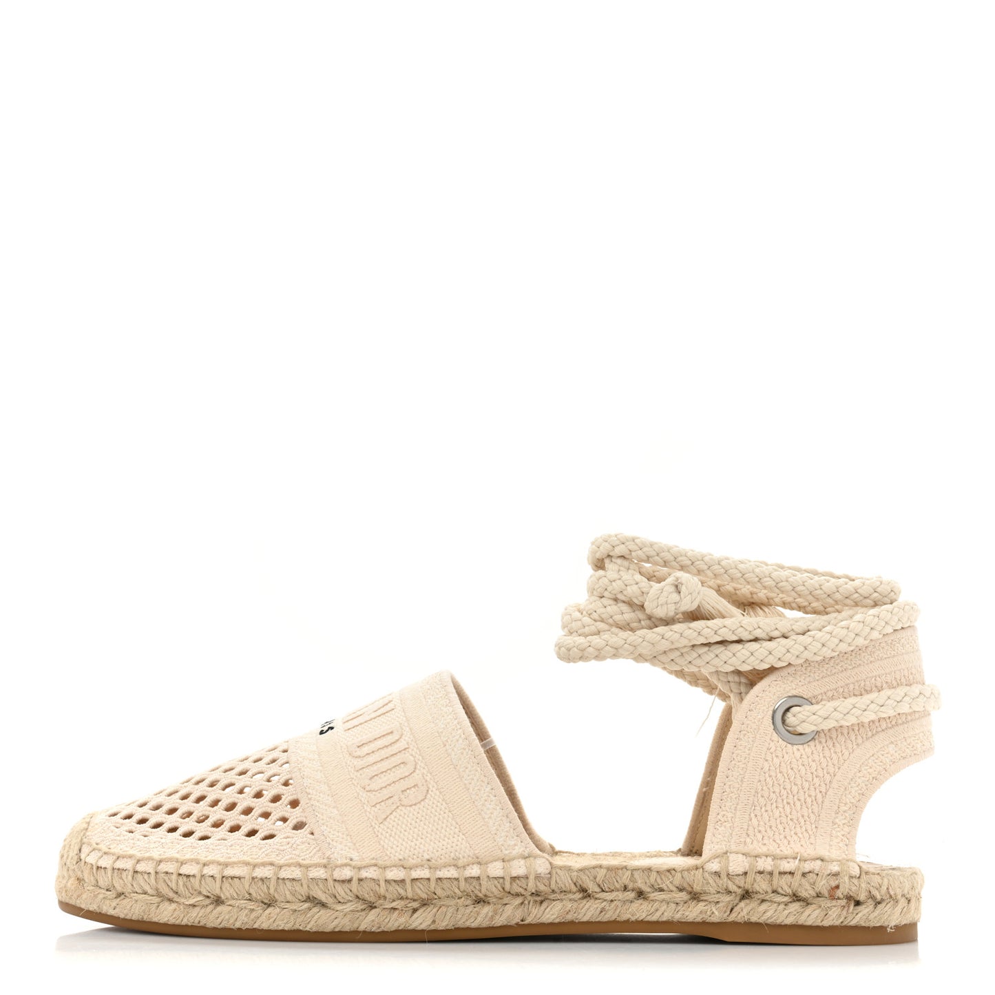 Canvas Embroidered Granville Ankle Tie Espadrilles Flats 40.5 Cream