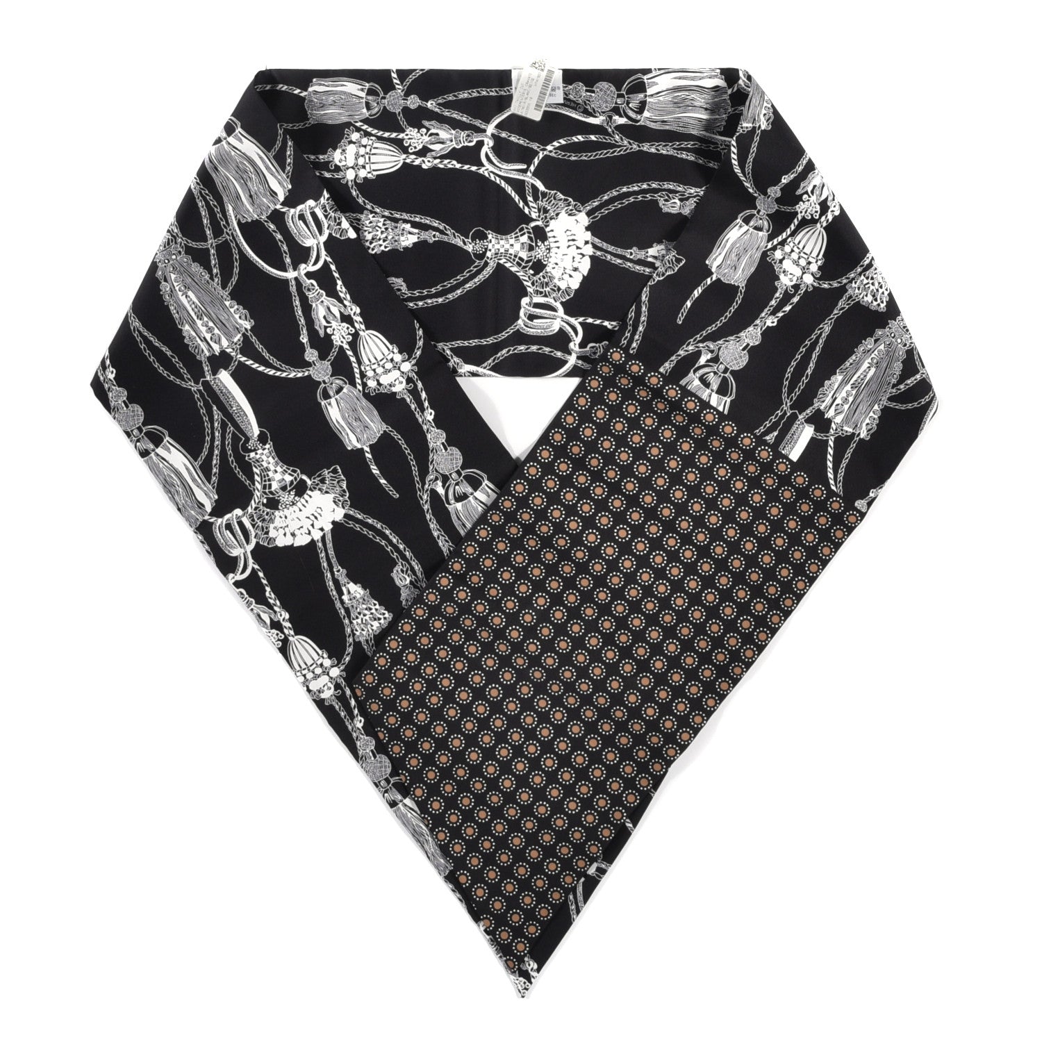 Hermes Silk Passementerie Maxi Twilly Cut Black White Beige 1 of 4