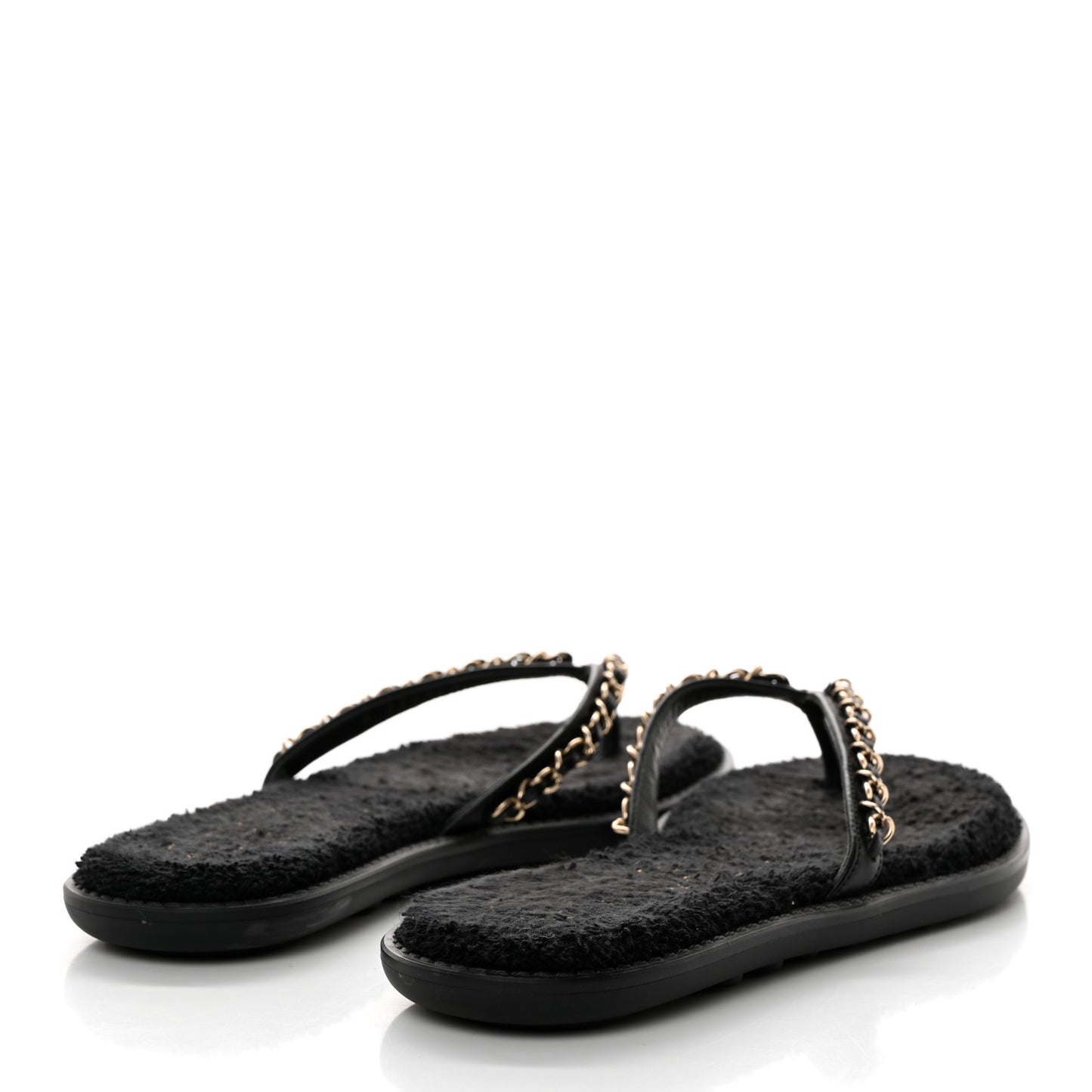 Lambskin CC Chain Thong Sandals 37 Black