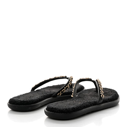 Chanel Lambskin CC Chain Thong Sandals 37 Black 4 of 8