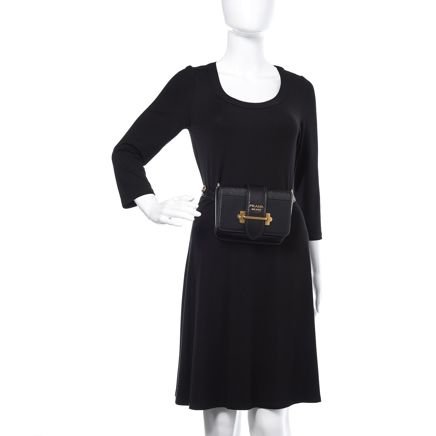 Prada Saffiano City Calf Cahier Belt Bag Black 2 of 11