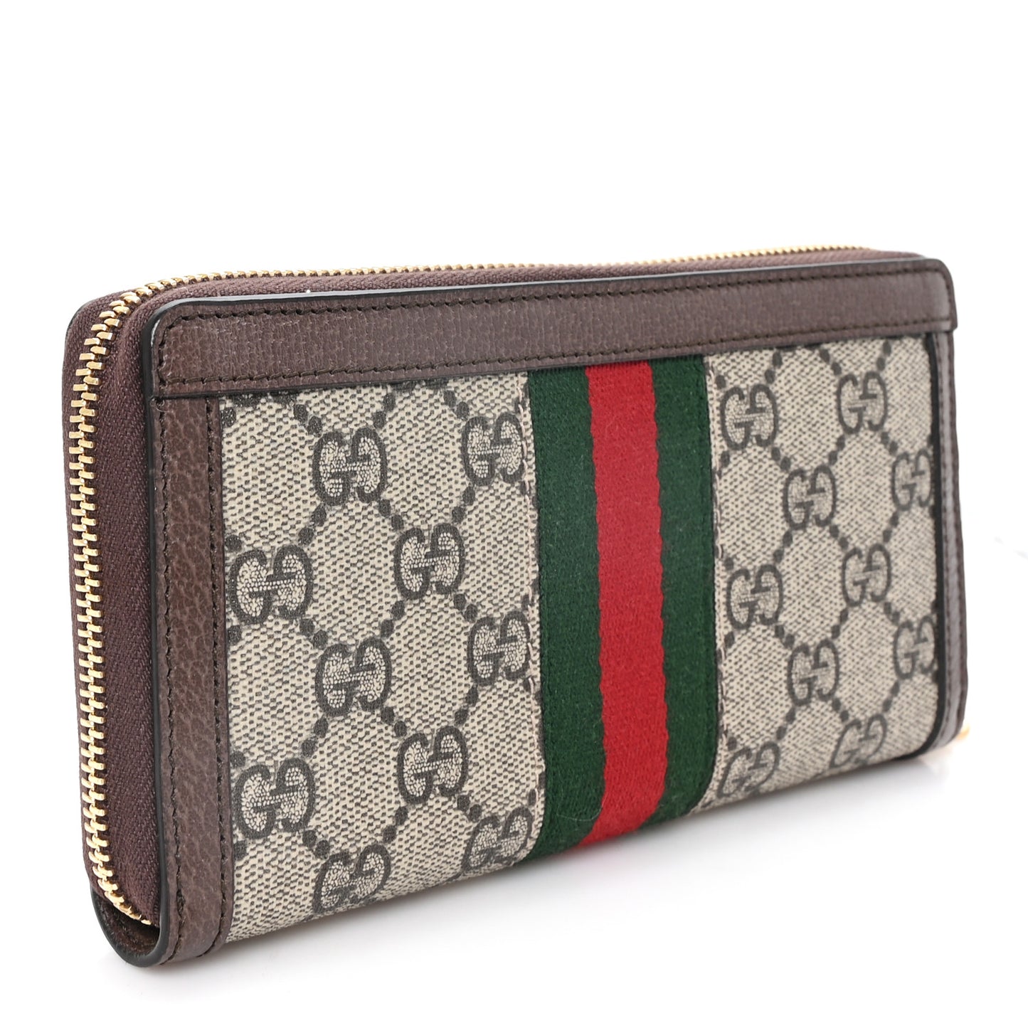 GG Supreme Monogram Web Ophidia Zip Around Wallet Brown