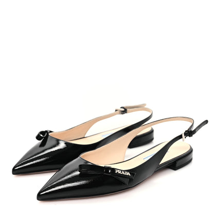 Prada Saffiano Vernice Slingback Bow Flats 36 Black 3 of 9