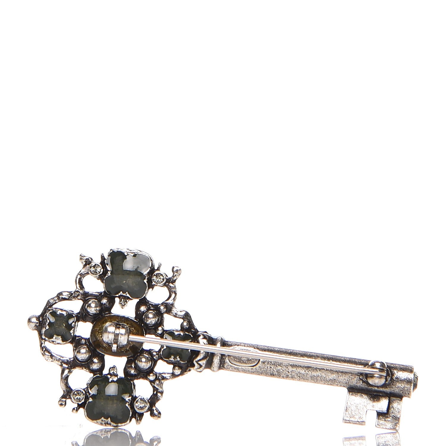 Chanel Gripoix Poured Glass Crystal Key Brooch Grey Green 3 of 4