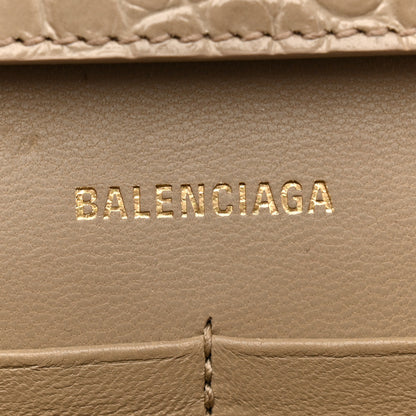 Balenciaga Shiny Calfskin Crocodile Embossed Hourglass Chain Bag Dark Beige 6 of 15