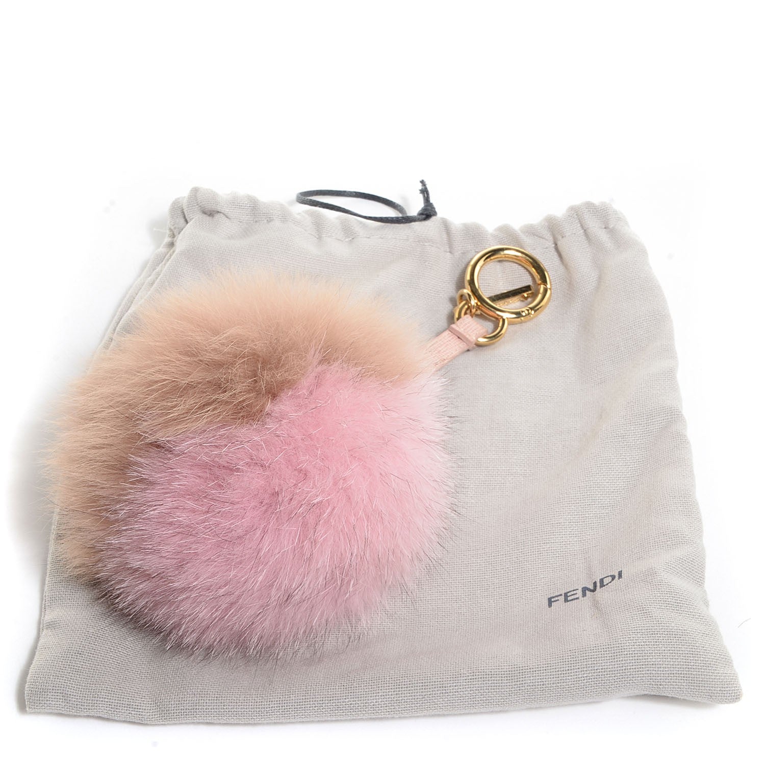 Fendi Fox Fur Vitello Elite Bi-Color Pom Pom Bag Charm Rosa Cammello Cipria 5 of 5