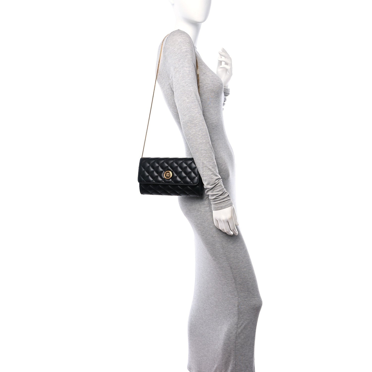 Versace Lambskin Quilted Medusa Wallet On Chain Crossbody Black 2 of 10
