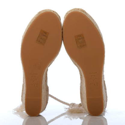 Christian Dior Canvas Embroidered Granville Ankle Tie Espadrille Wedges 36 Cream 5 of 24