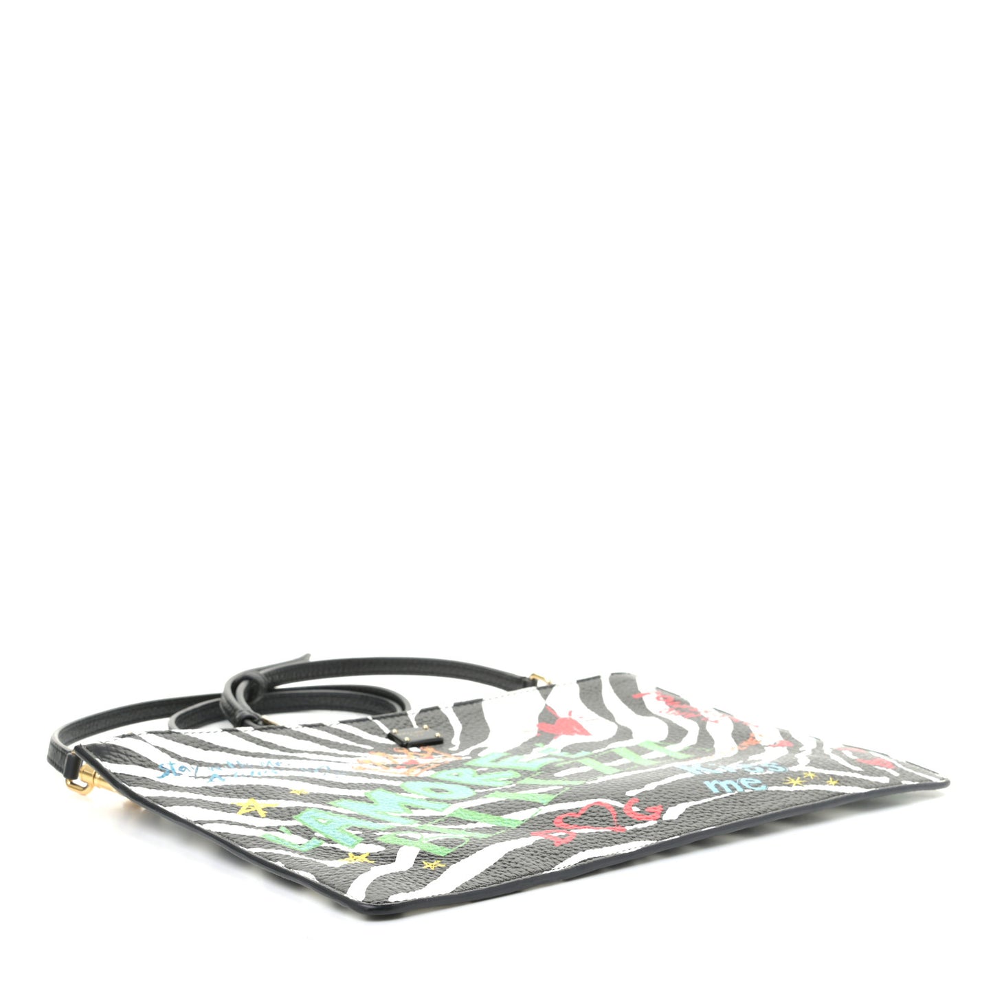 Calfskin Zebra Graffiti Print Cleo Crossbody Pouch Black Multicolor