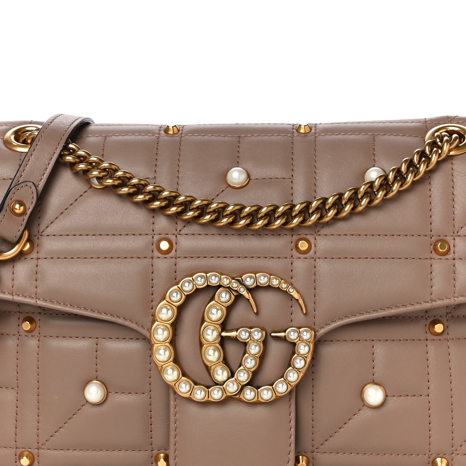 Gucci Calfskin Matelasse Studded Medium Pearly GG Marmont Shoulder Bag Porcelain Rose 8 of 11