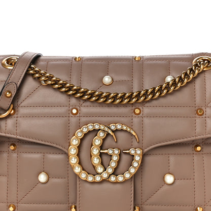 Gucci Calfskin Matelasse Studded Medium Pearly GG Marmont Shoulder Bag Porcelain Rose 8 of 11