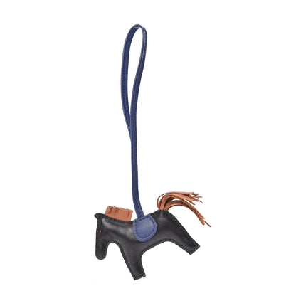Hermes Milo Lambskin Grigri Rodeo Horse Bag Charm PM Black Bleu Encre Gold 1 of 6