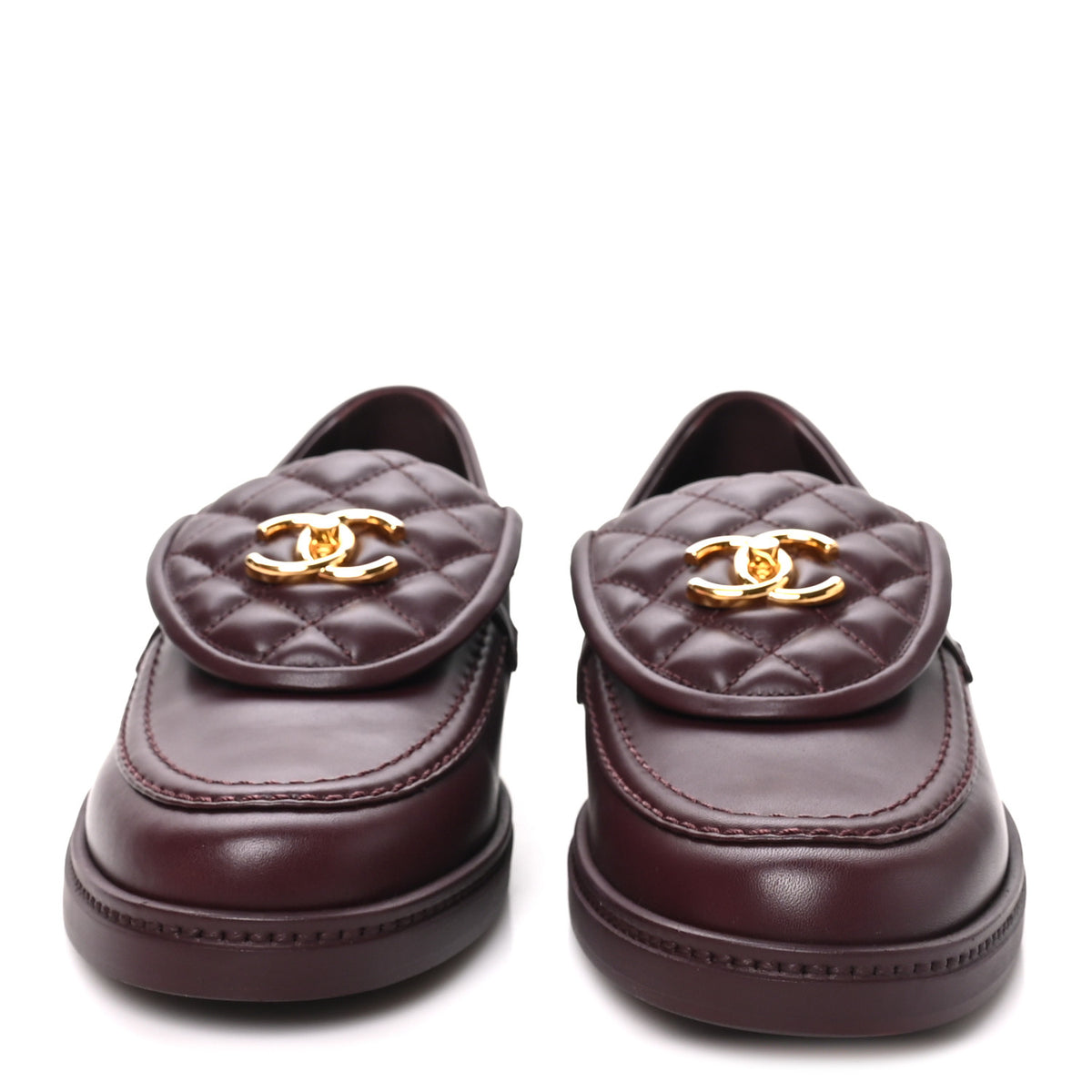 Calfskin Quilted CC Turnlock Loafers 41.5 Burgundy
