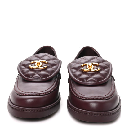 Chanel Calfskin Quilted CC Turnlock Loafers 41.5 Burgundy 3 of 10