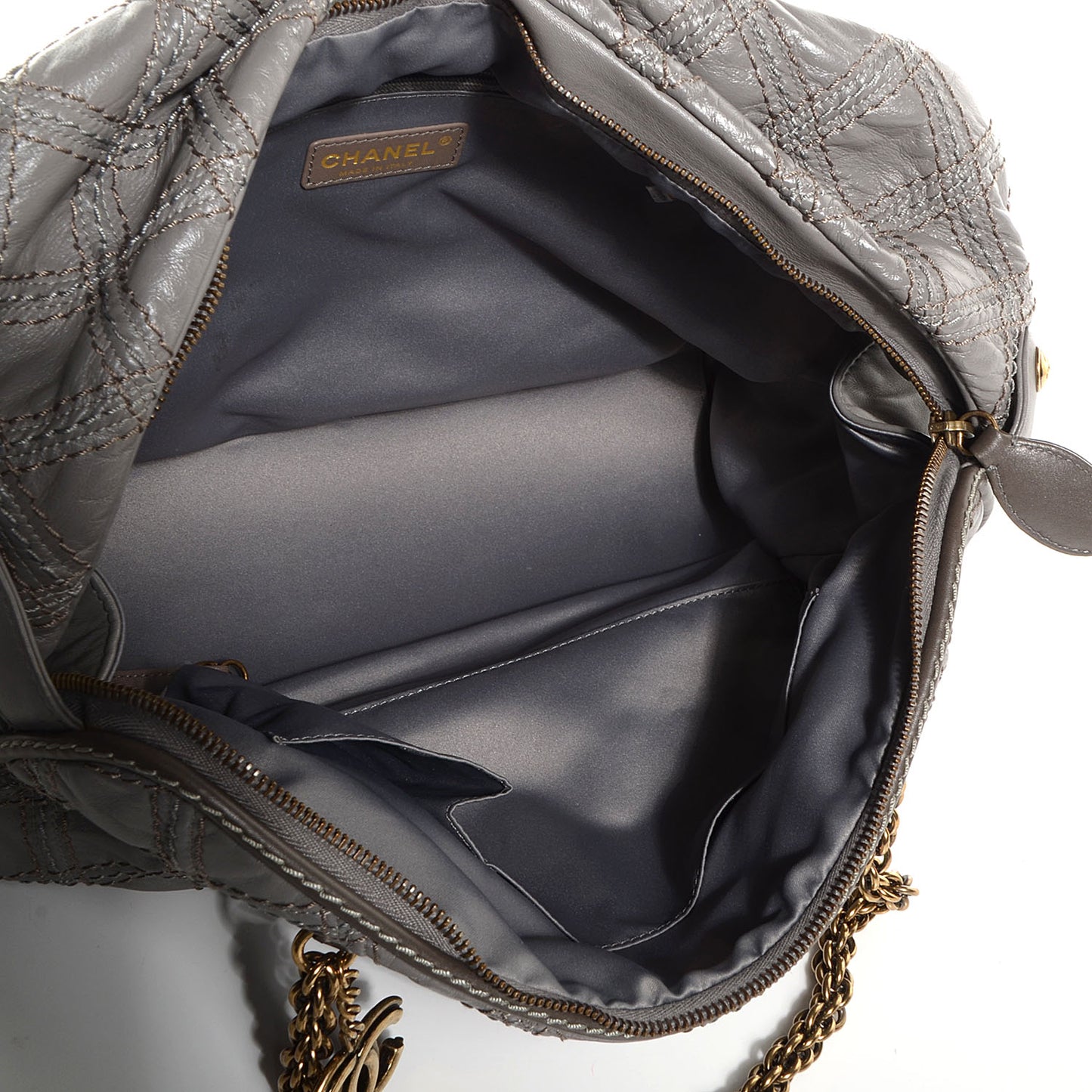 Calfskin Quilted Stitch Triptych Tote Grey