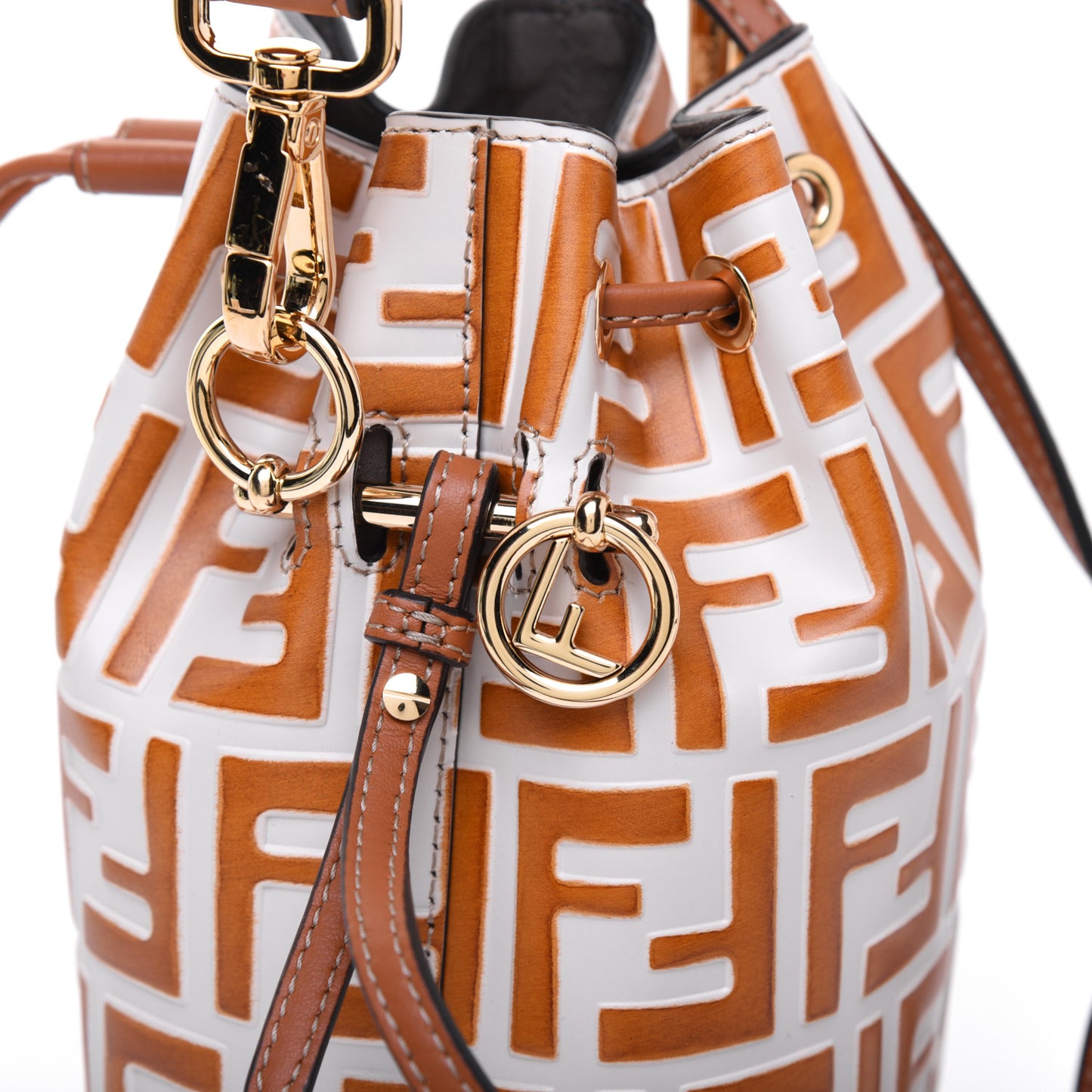 Vitello Grace F is Fendi Bi-Color FF 1974 Embossed Mini Mon Tresor Bucket Bag Camelia Saddler Brandy