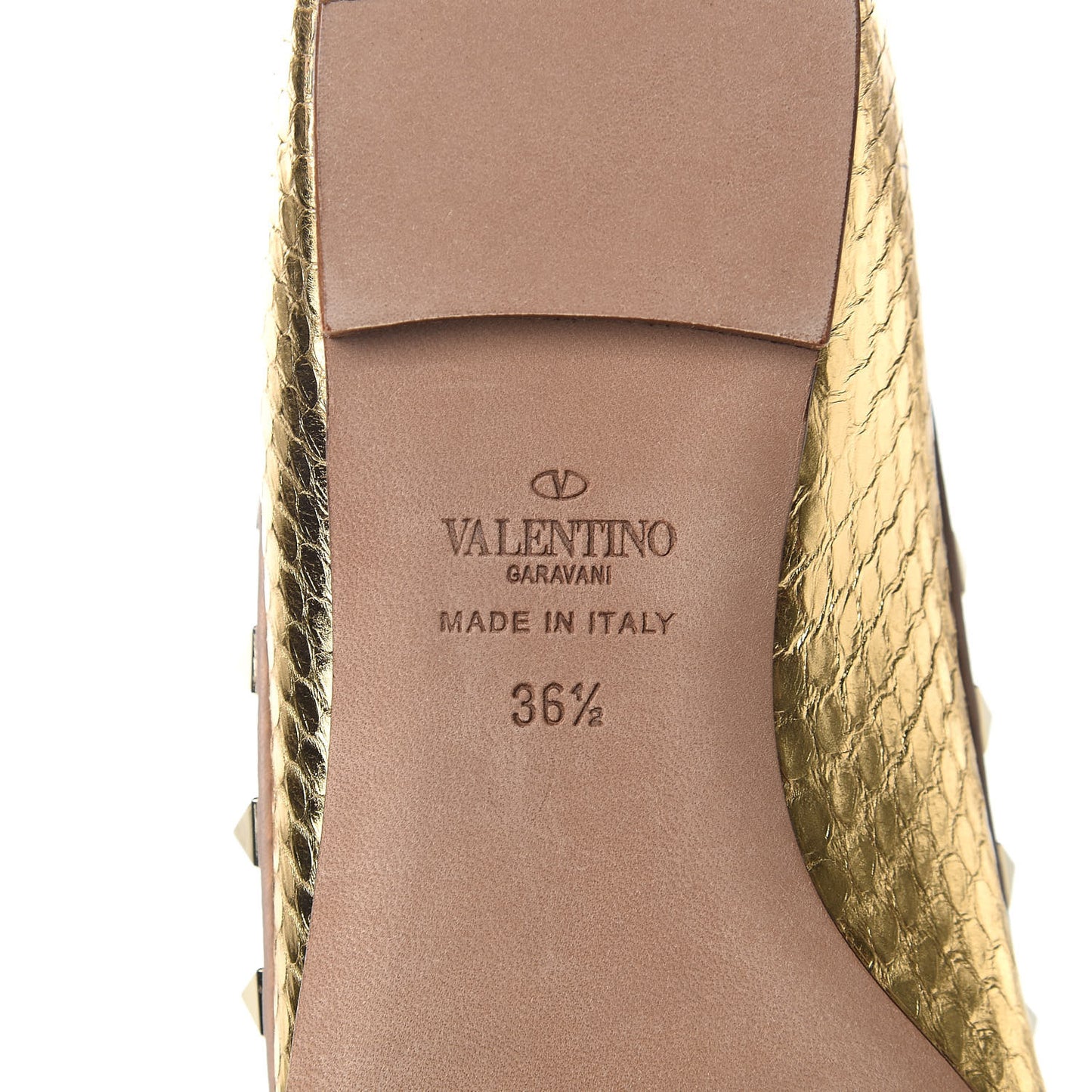 Metallic Elaphe Rockstud Ballerina Flats 36.5 Gold Poudre