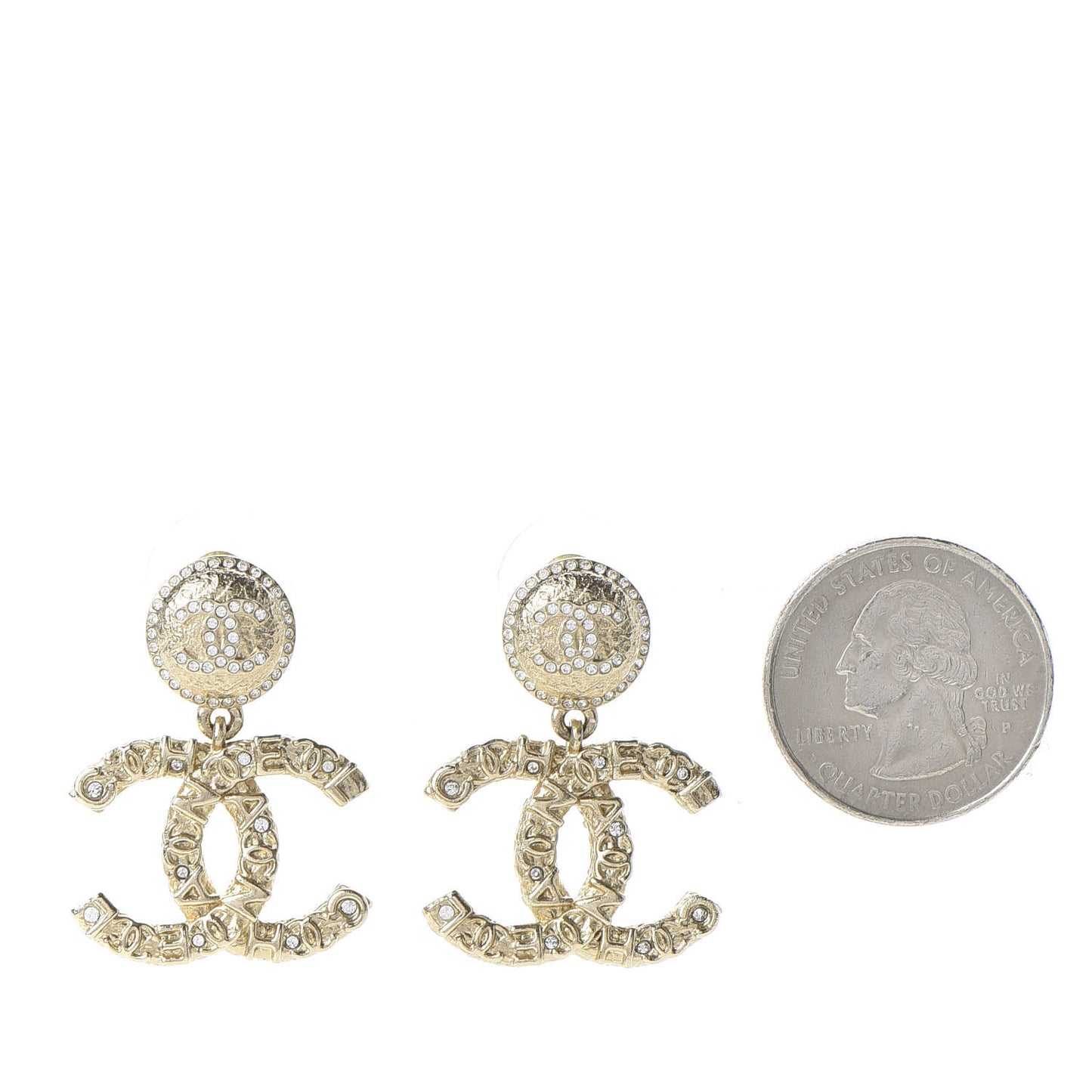 Crystal CC Drop Logo Earrings Gold