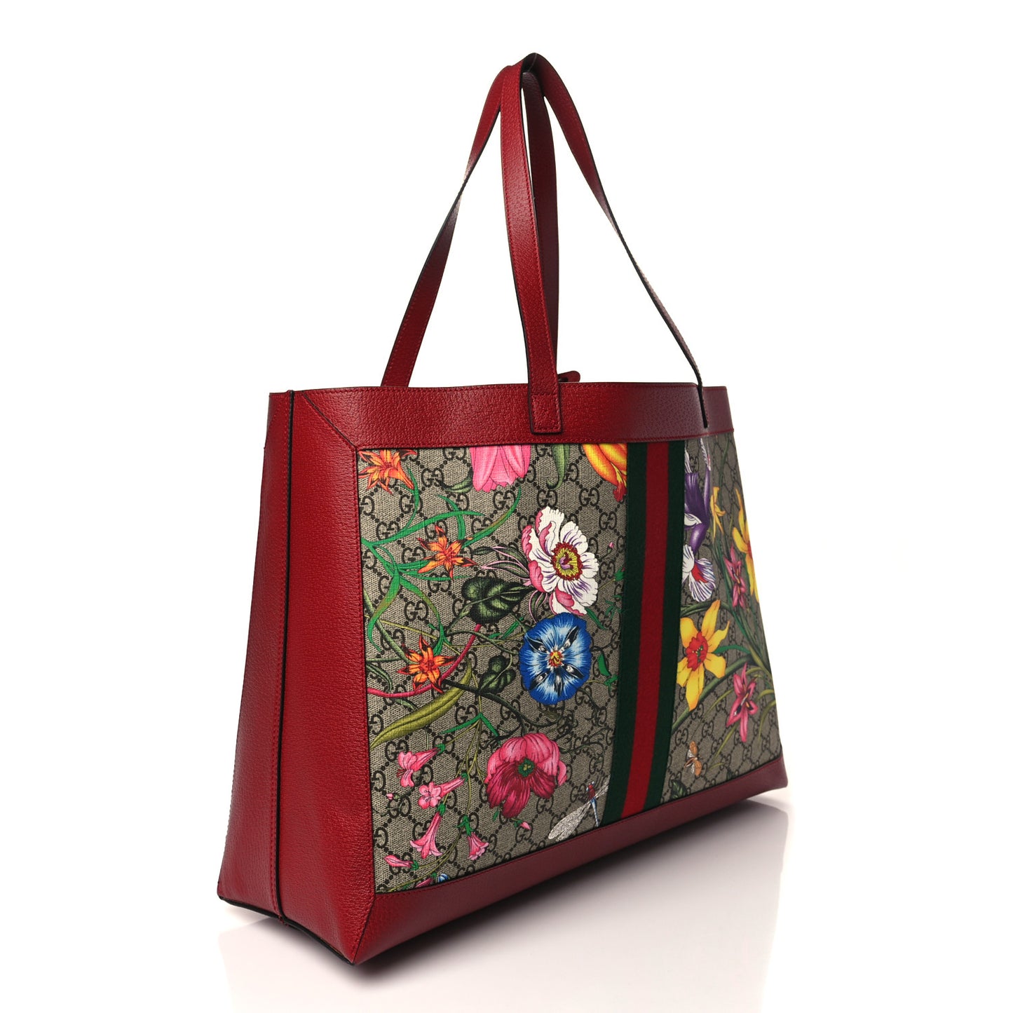 GG Supreme Monogram Flora Web Large Ophidia Tote Red