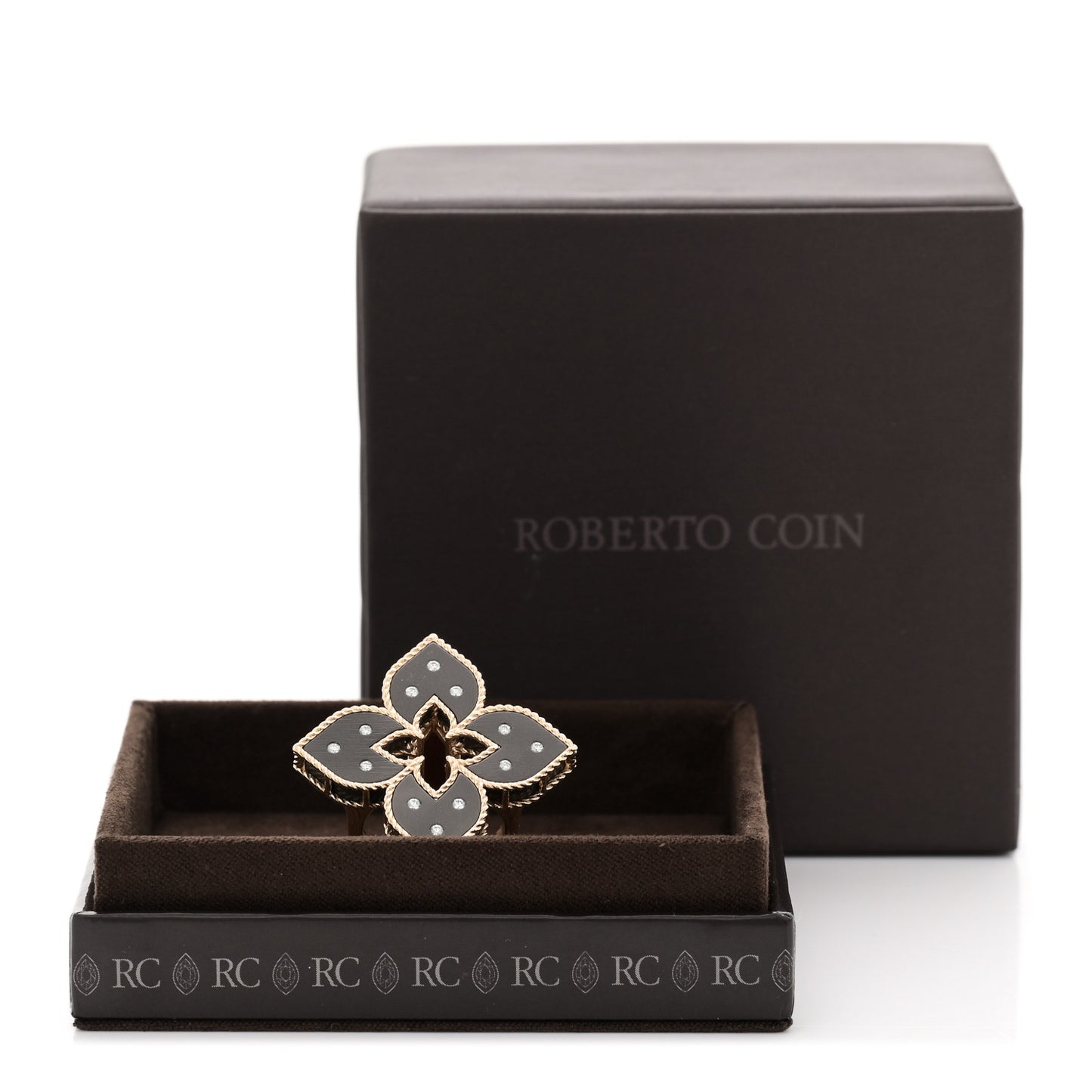 18K Rose Gold Titanium Diamond Venetian Princess Flower Ring 53 6.25 Gray