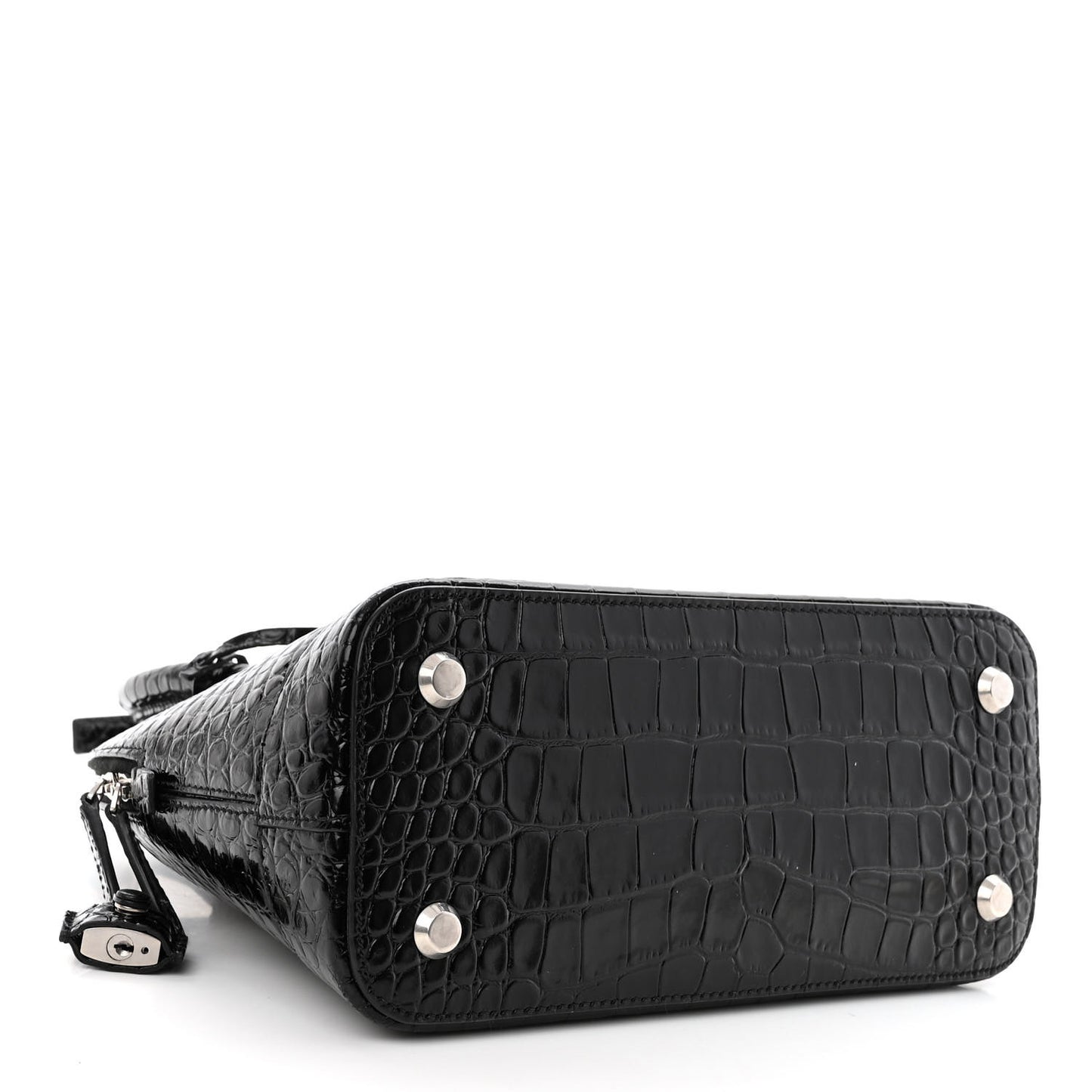 Shiny Calfskin Logo Crocodile Embossed S Ville Top Handle Bag Black White