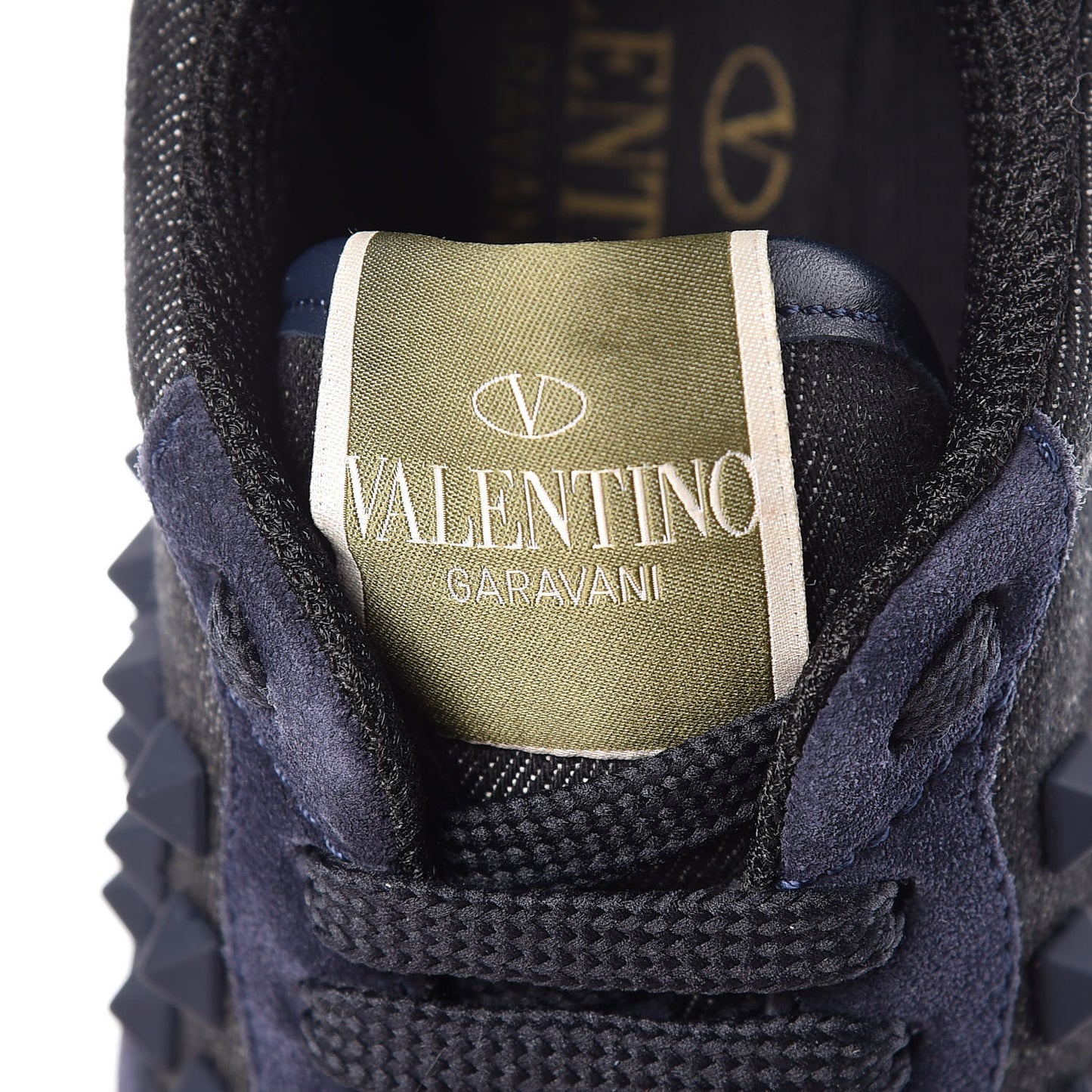 Denim Calfskin Suede Rockstud Sneakers 36 Deep Denim