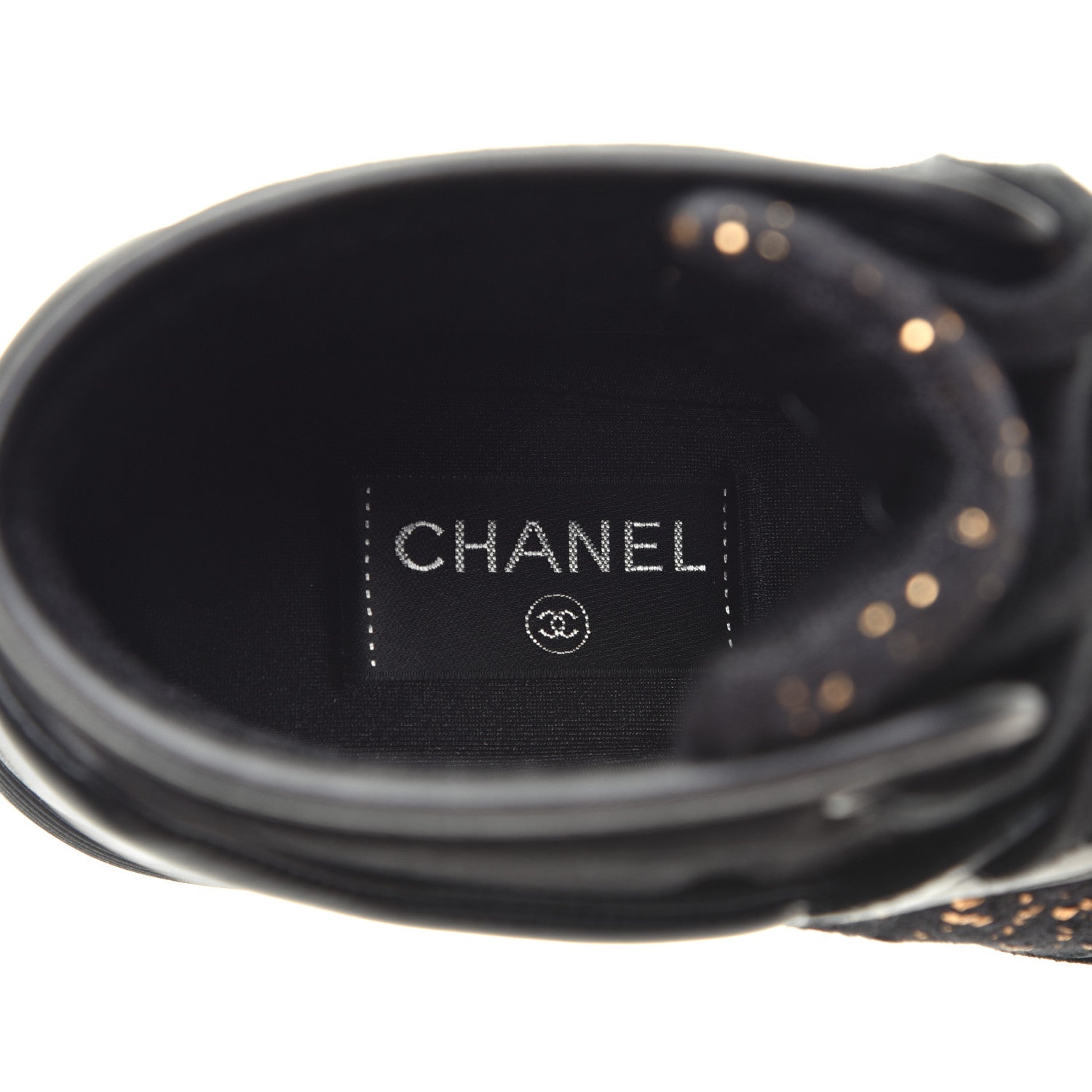 Chanel Velour Tweed CC High Top Sneakers 36 Black Gold 7 of 9