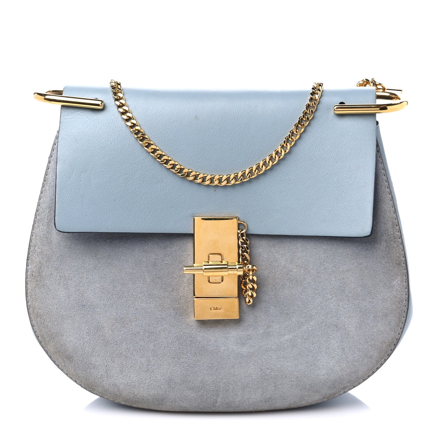 Suede Smooth Calfskin Drew Shoulder Bag Cloudy Blue