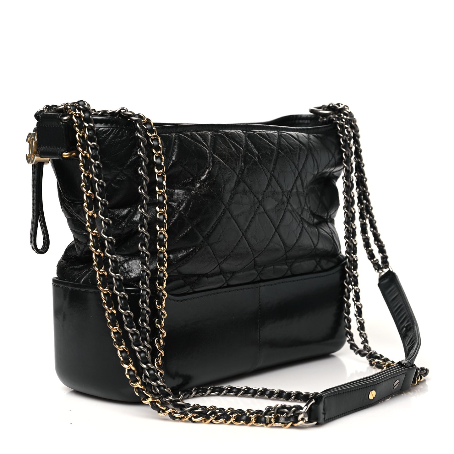 Aged Calfskin Quilted Medium Gabrielle Logo Hobo Black