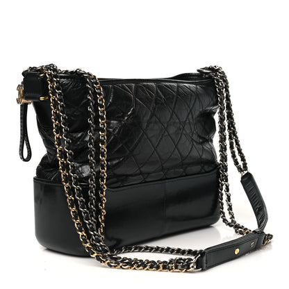 Chanel Aged Calfskin Quilted Medium Gabrielle Logo Hobo Black 3 of 10