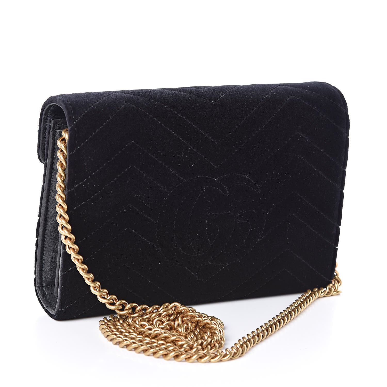 Gucci Velvet Matelasse GG Marmont Chain Wallet Black 2 of 10