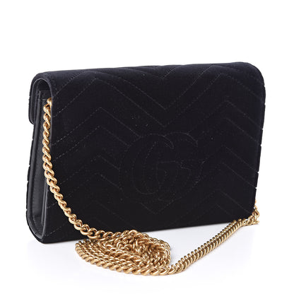 Gucci Velvet Matelasse GG Marmont Chain Wallet Black 2 of 10