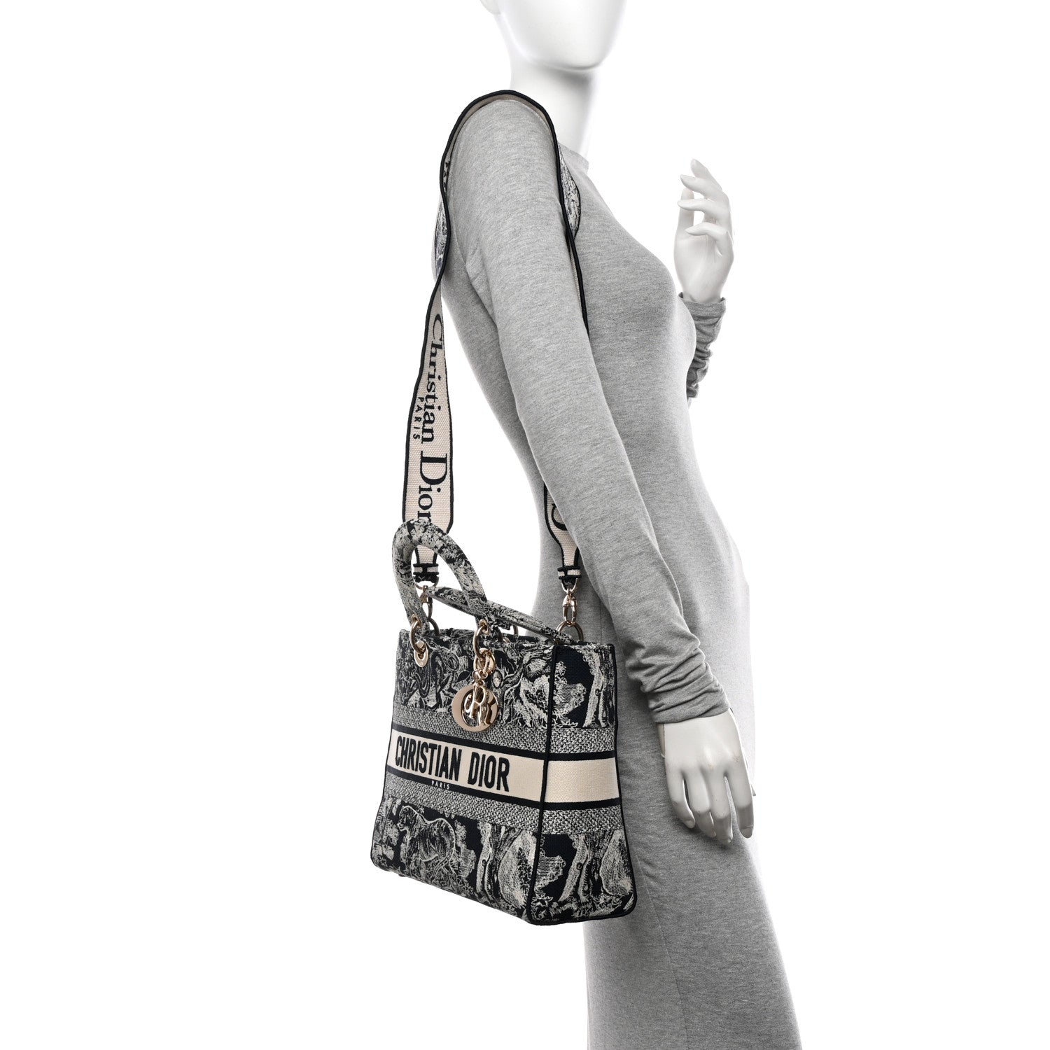 Christian Dior Toile de Jouy Embroidered Large Lady D-Lite Navy 2 of 10