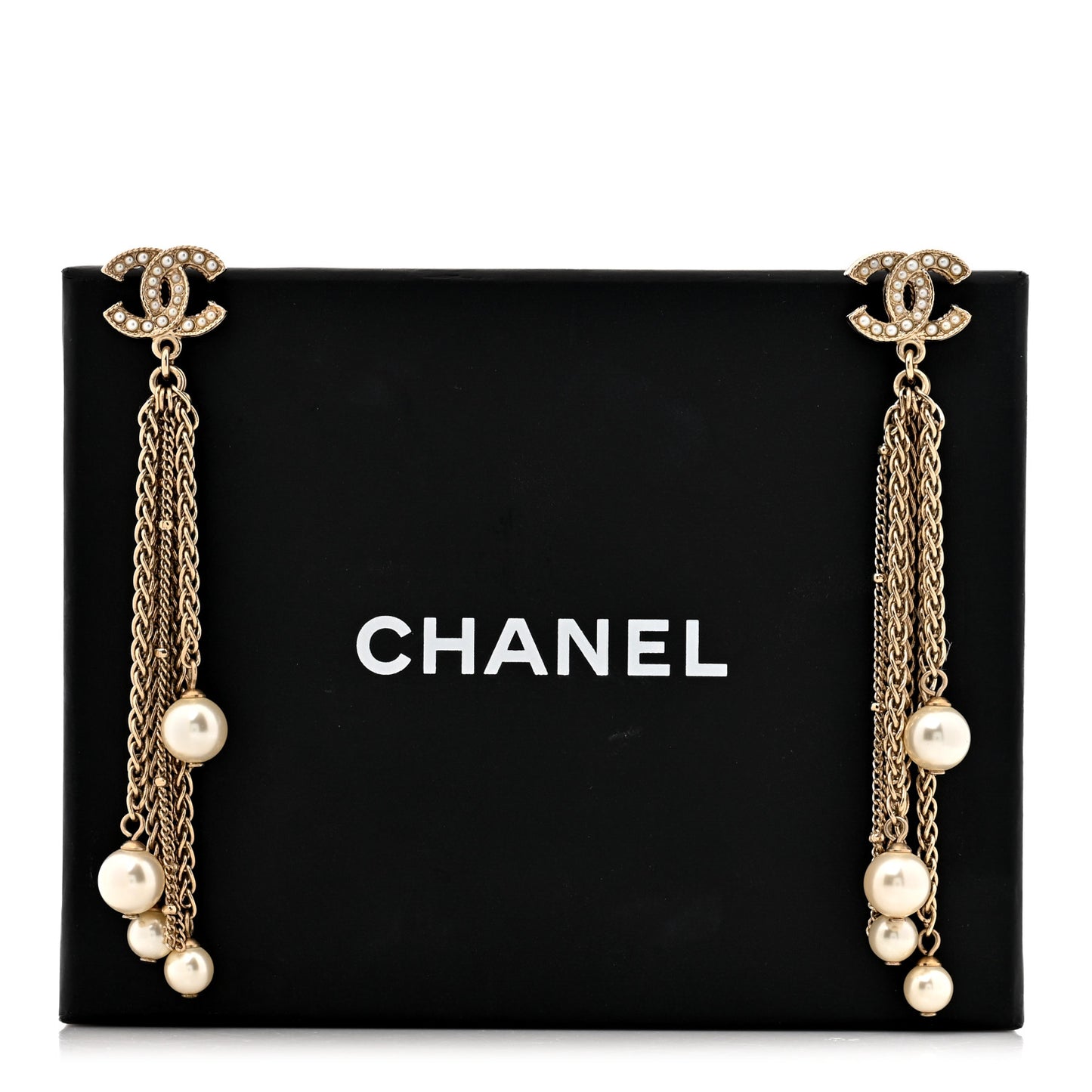 Pearl CC Multi Chain Drop Earrings Gold