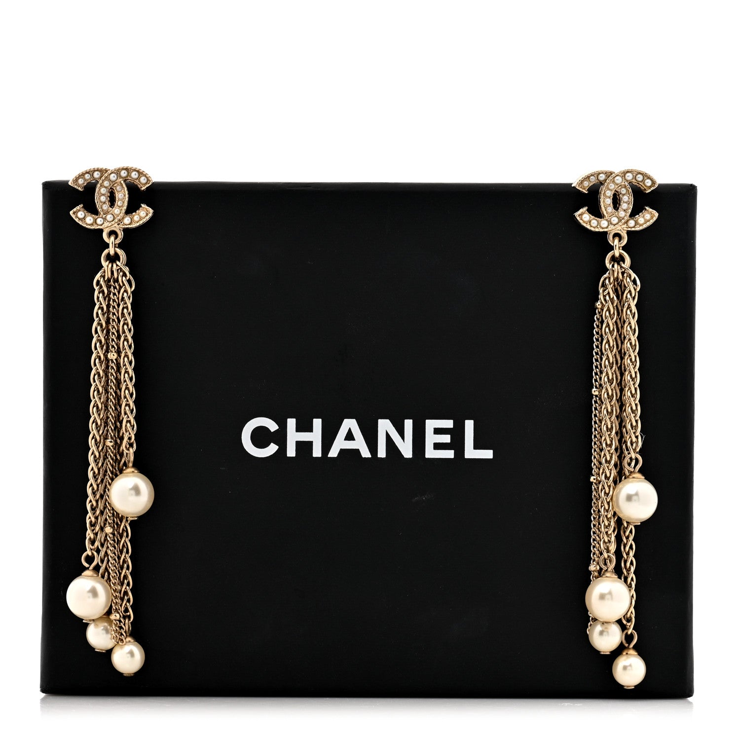 Chanel Pearl CC Multi Chain Drop Earrings Gold 5 of 5
