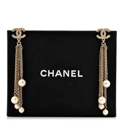 Chanel Pearl CC Multi Chain Drop Earrings Gold 5 of 5