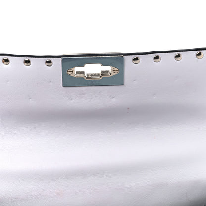 Valentino Garavani Lambskin VLTN Print Medium Rockstud Spike Shoulder Bag Optic White Black 8 of 8