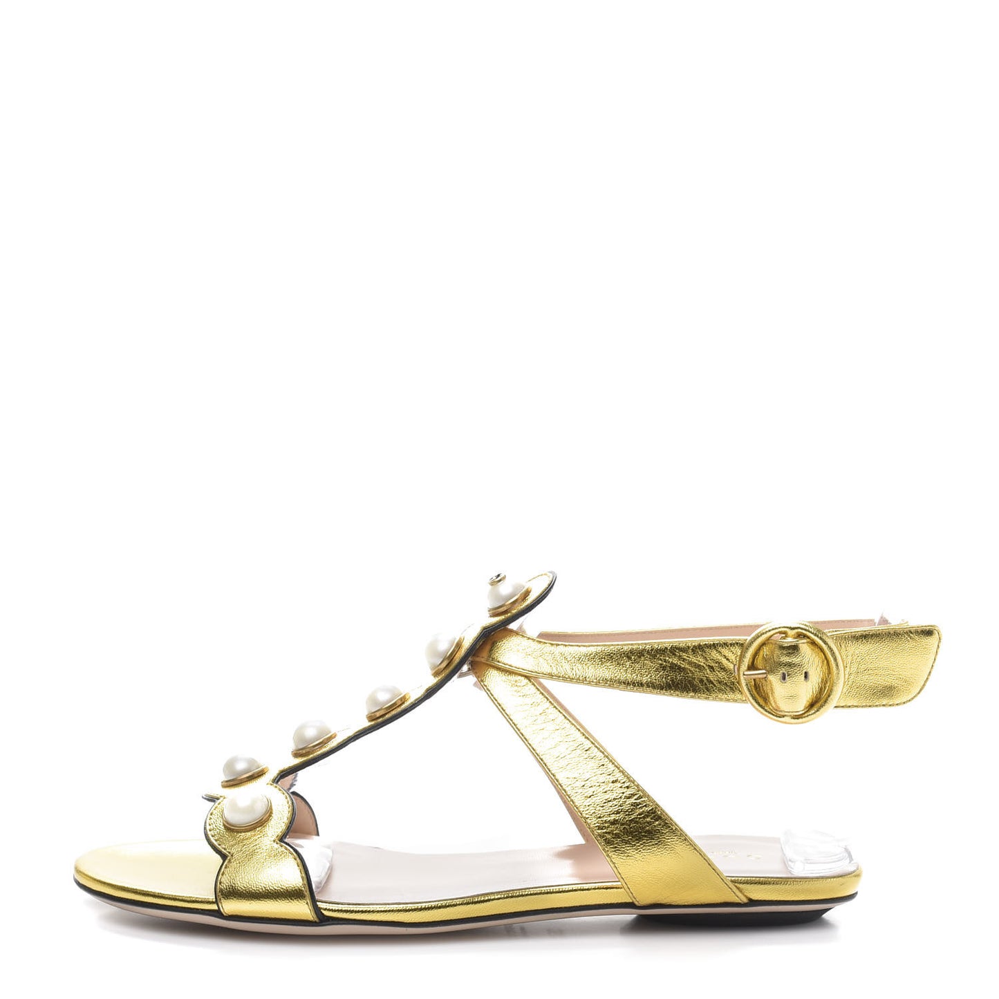 Metallic Lambskin Willow Pearl Sandals 35.5 Gold