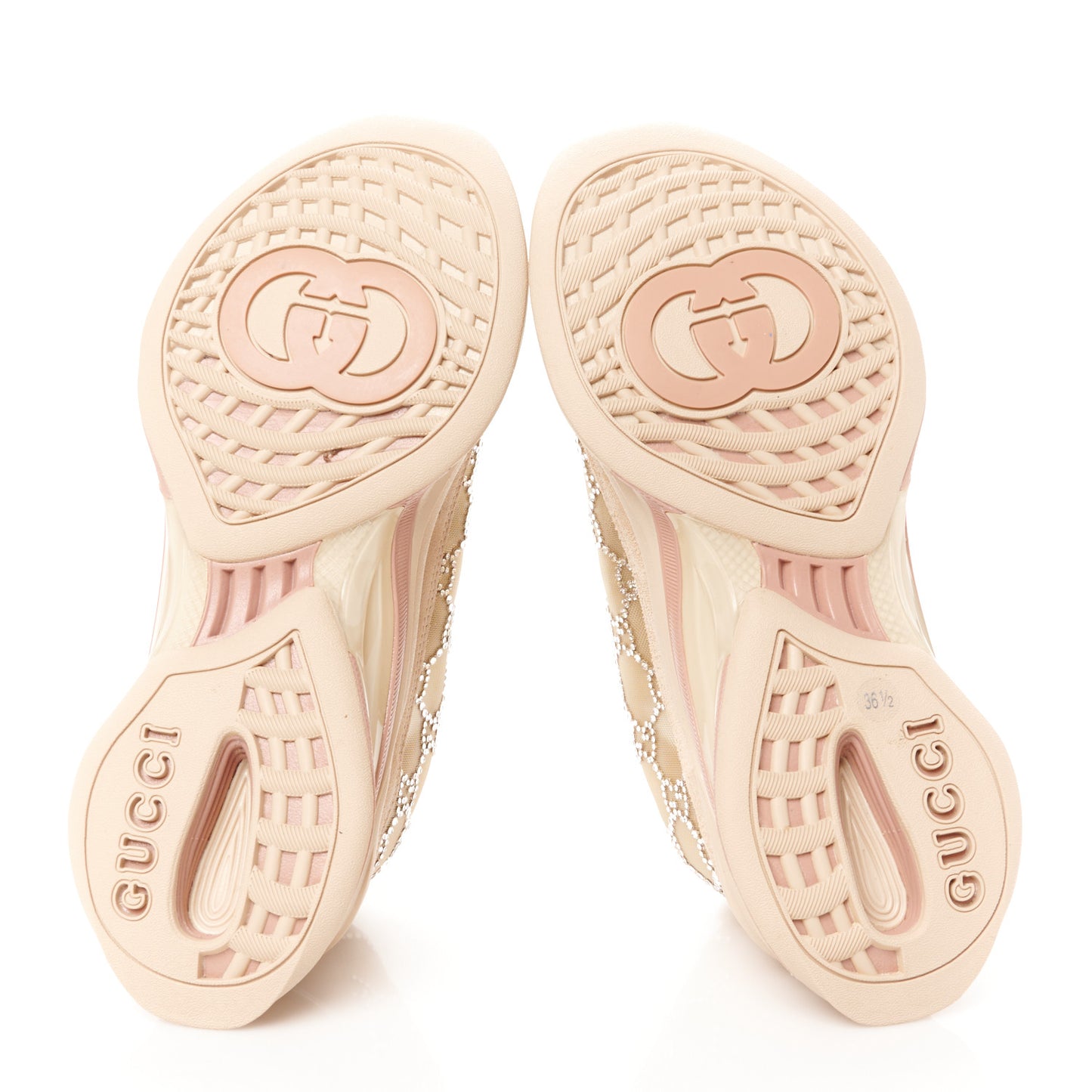 Tela Retino Mesh Crystal Suede GG Monogram Womens Gucci Run Sneakers 36.5 Light Powder Skin Rose Silver