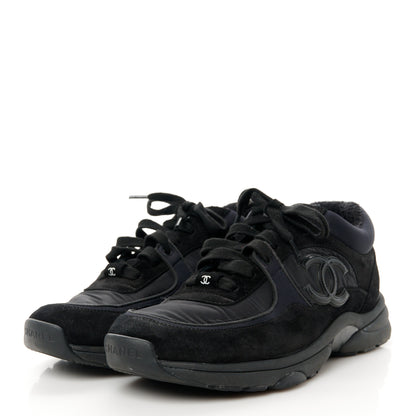 Chanel Nylon Calfskin Suede CC Sneakers 38.5 Black 3 of 9