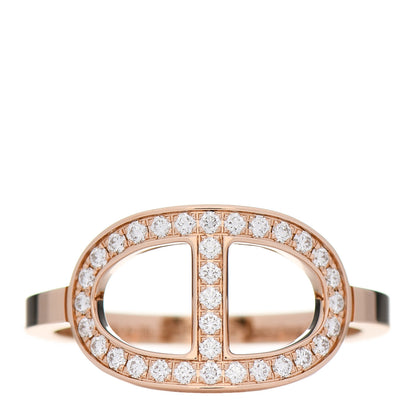 Hermes 18K Rose Gold Diamond MM Chaine d'Ancre Contour Ring 53 6.5 1 of 6