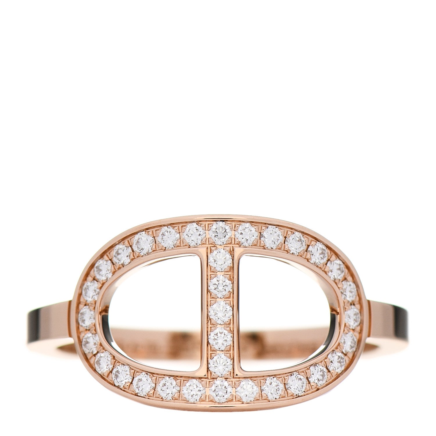 Hermes 18K Rose Gold Diamond MM Chaine d'Ancre Contour Ring 53 6.5 1 of 5